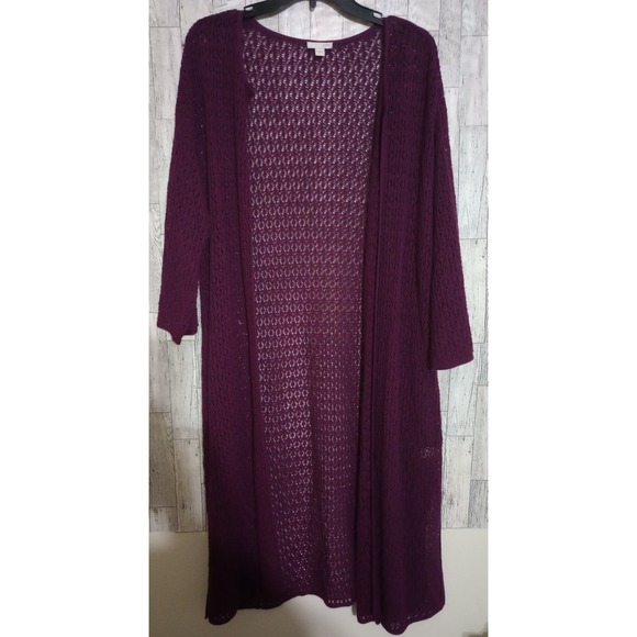 J.Jill Long Cardigan Crochet Knit Duster Open Front Boho Purple Size Large - Picture 1 of 6